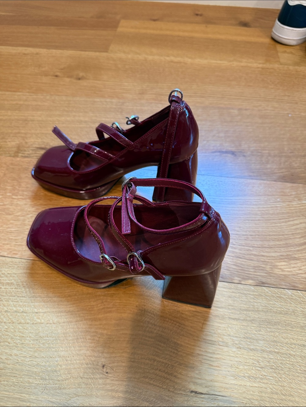 Cider Patent Double-Strap Block Heel Pumps - Wine